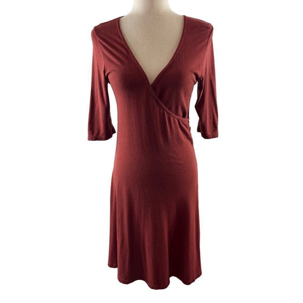 Prana Nadia Faux Wrap Dress Size Small Terracotta Red Casual Stretch Rayon Blend